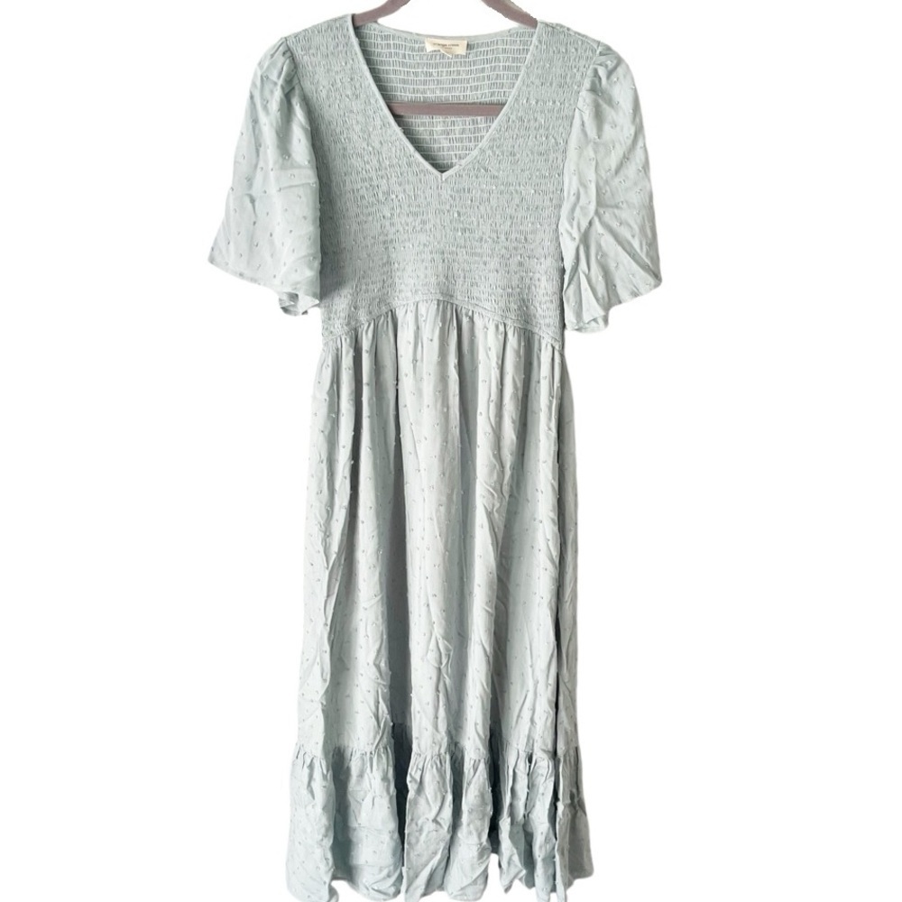 Orange Creek Dress Women's Medium Smocked Flutter Sleeve Swiss Dot Maxi Prairie
